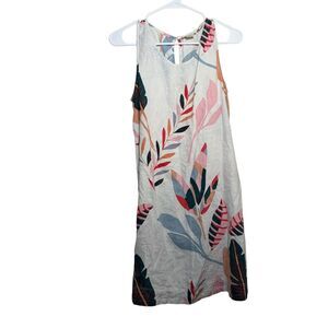Cynthia Rowley Dress Women's Small 100% Linen Floral Shift Sleeve Boho Colorful